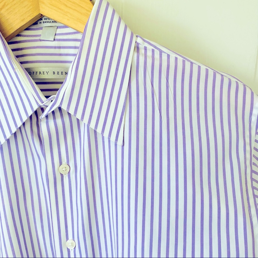 GEOFFREY BEEN Men's Dress Shirt Lilac & White Sz L